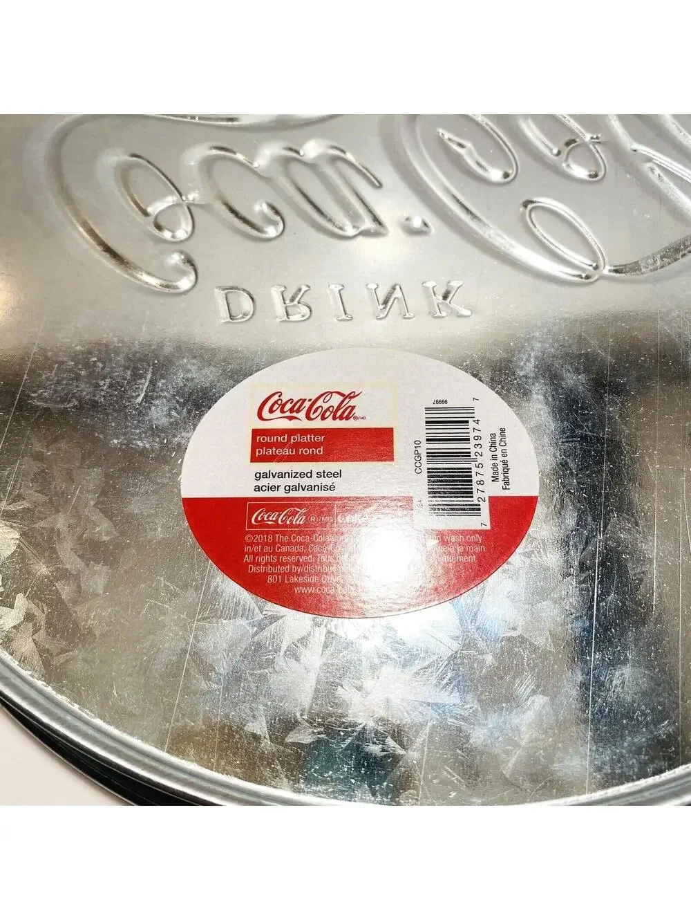 Coca Cola Chrome Silver Tin Tray Retro Coke Circle VTG Kitchen Decor Memorabilia